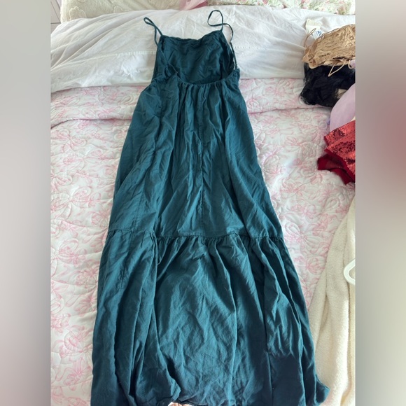 Abercrombie & Fitch Low Back Tiered Teal greenish Maxi Dress - Picture 4 of 6